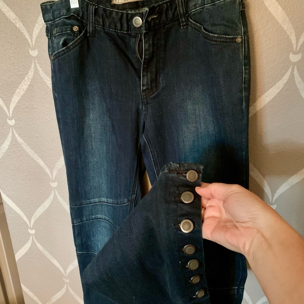 Free People Dark Blue Boot Cut Jeans with Button Accents